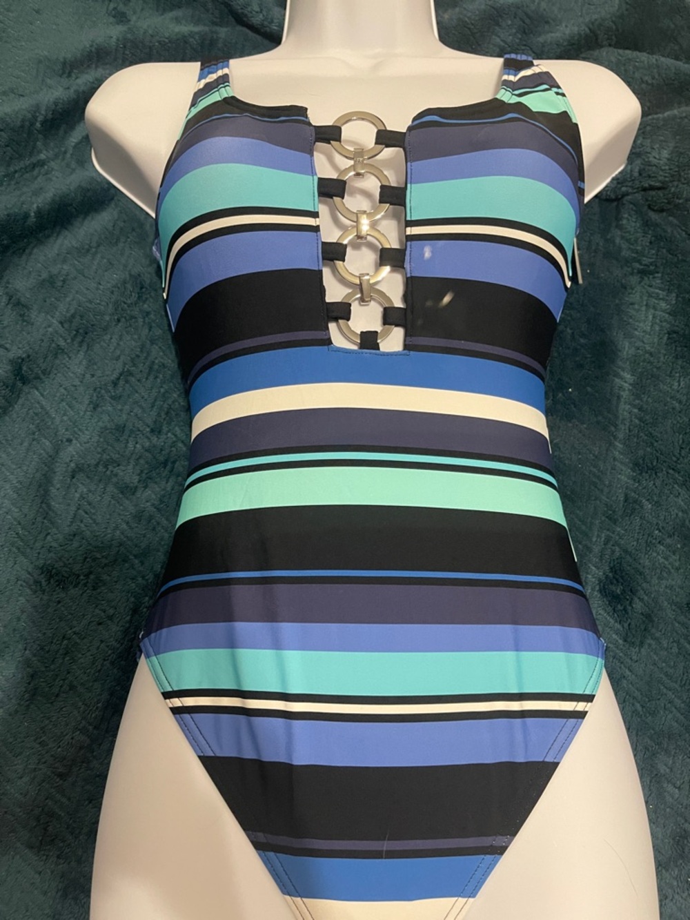 NWT Michael Kors Blue and Black Striped Swimsuit